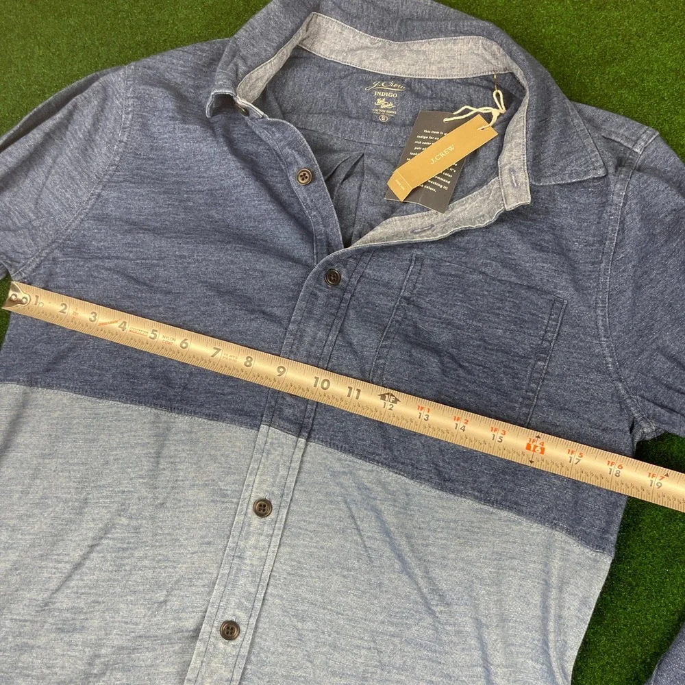 J. Crew Indigo Knit Goods Chambray Colorblock Button Down Shirt Size S‎